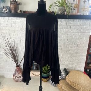 Free People Black Ruffled Asymmetrical Blouse